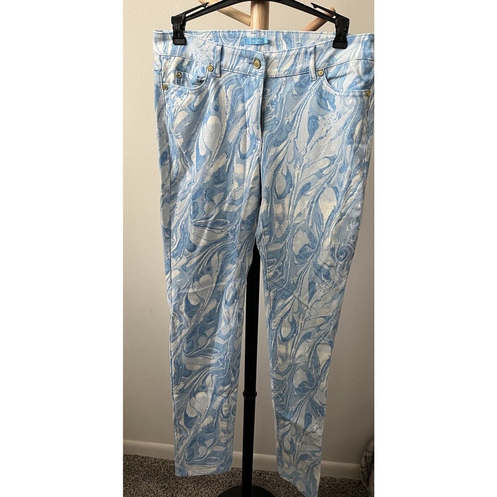 J. McLaughlin Lexi Blue / White Marbled Swirled Skinny Jeans Size 6